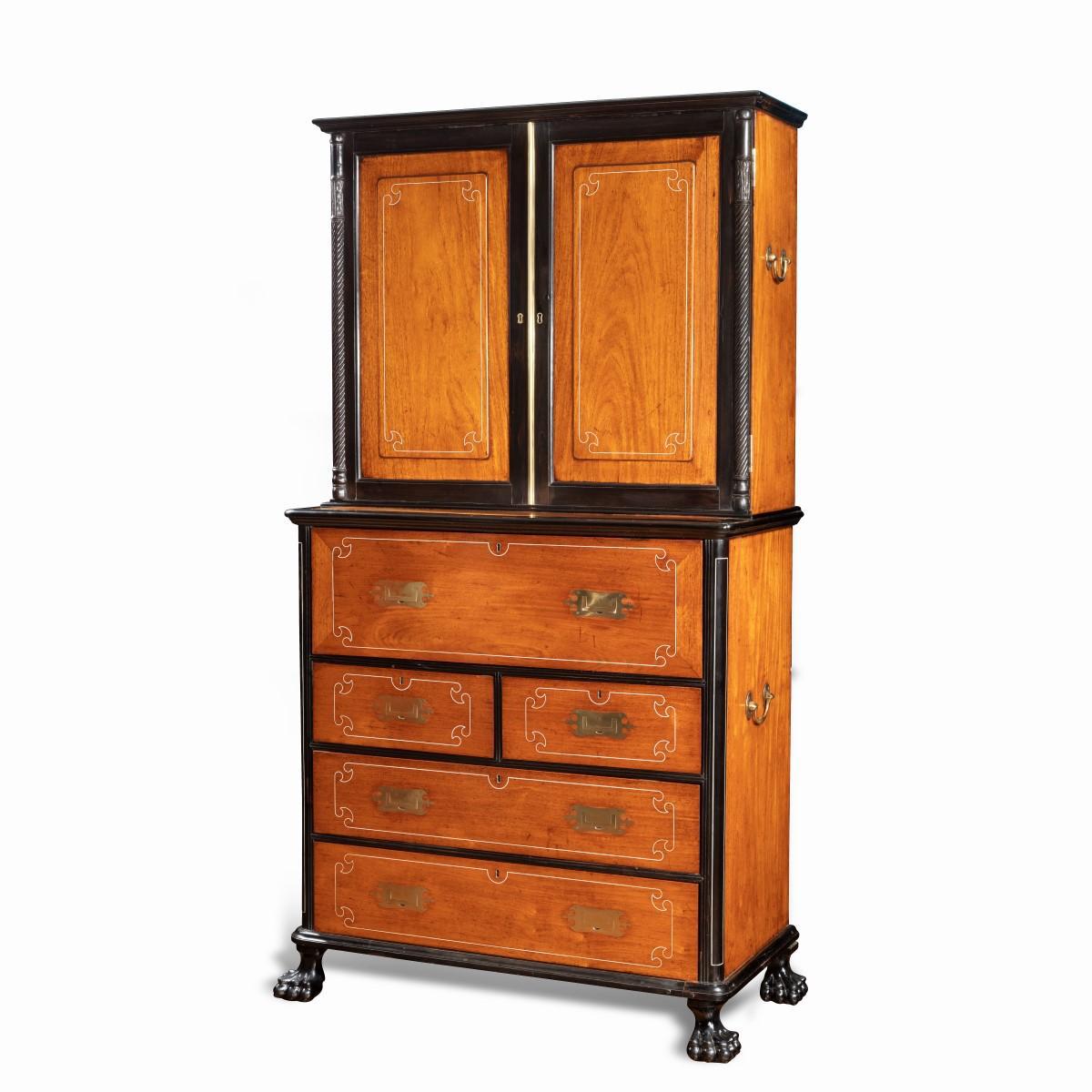 Anglo-Chinese Camphor & Ebony Campaign Secretaire Bookcase (1 of 15)