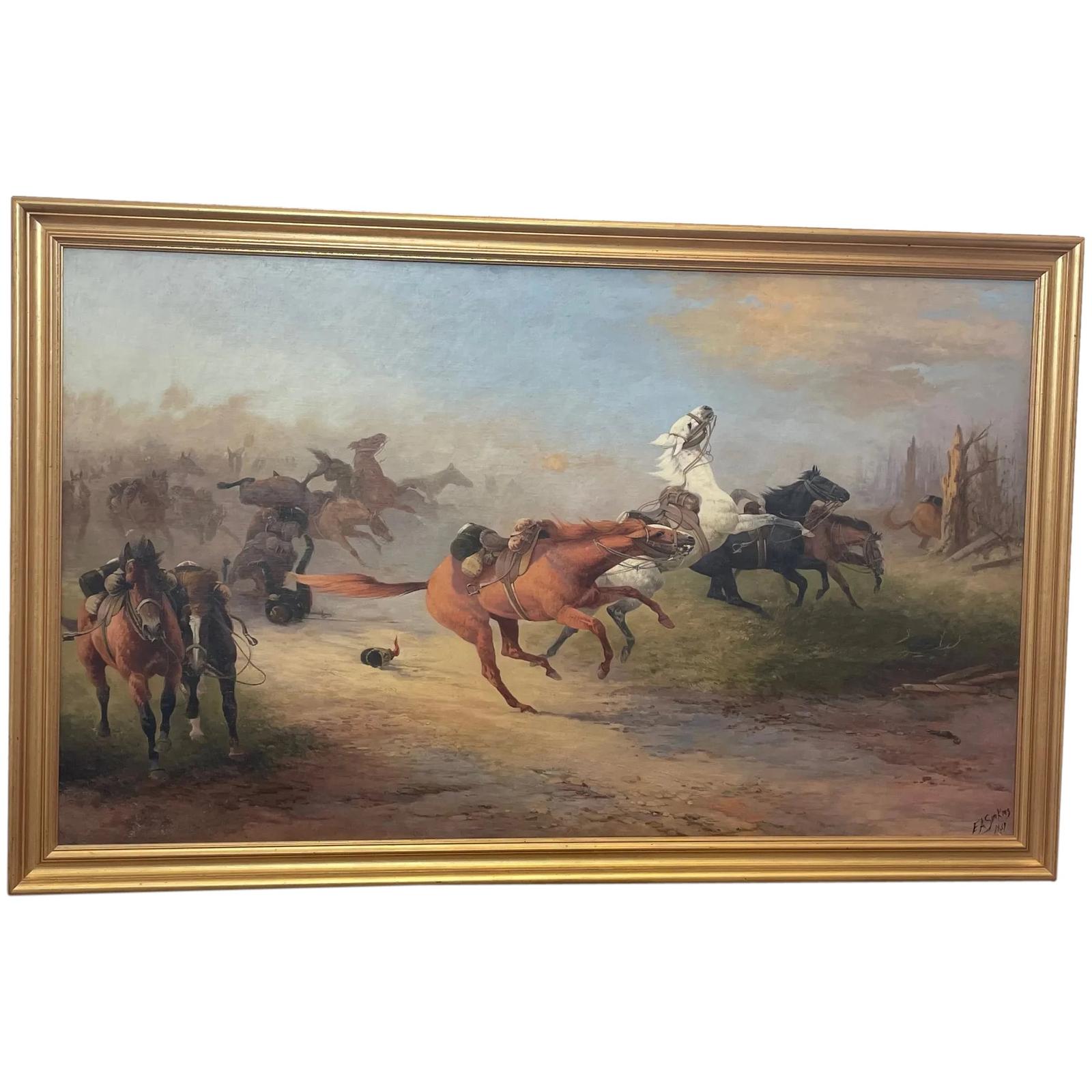 Huge Military WW1 Cavalry Battle Oil Painting After The Charge by Edith Alice Simkins (1 of 74)
