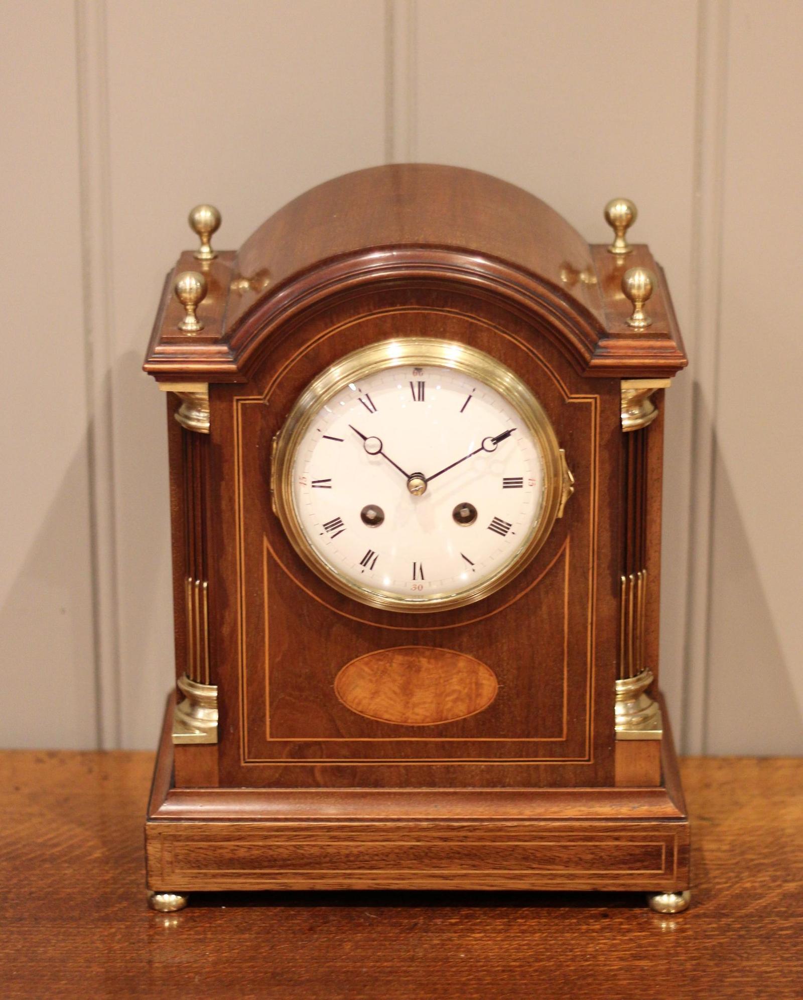 Mahogany & Inlay Arch Top Bracket Clock (1 of 16)