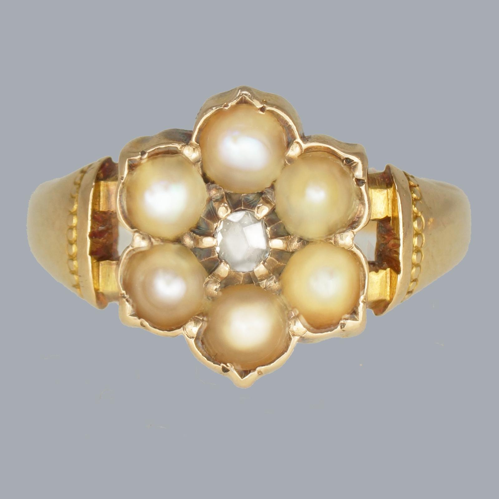 Antique Victorian Pearl and Diamond Cluster Ring – 15ct Gold, Birmingham Hallmarked 1882 (1 of 8)