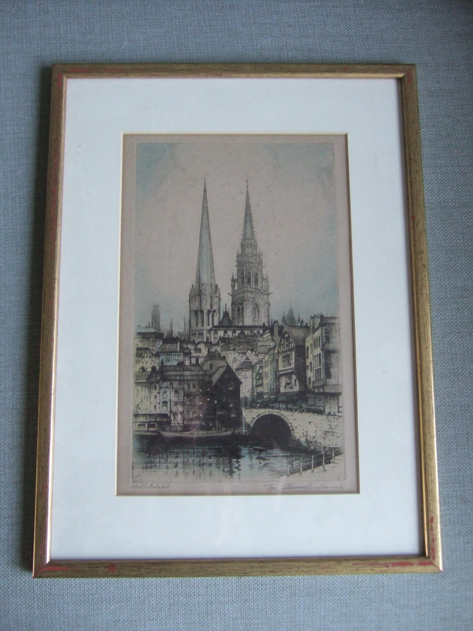 Edward Sharland (1884-1967): Coloured Etching.  Chartres Cathedral (1 of 4)