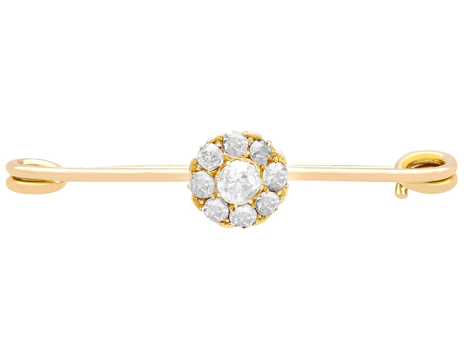 Antique 0.56ct Diamond & 9ct Yellow Gold Bar Brooch c.1900 (1 of 11) Antique 0.56ct Diamond & 9ct Yellow Gold Bar Brooch c.1900 (1 of 11)