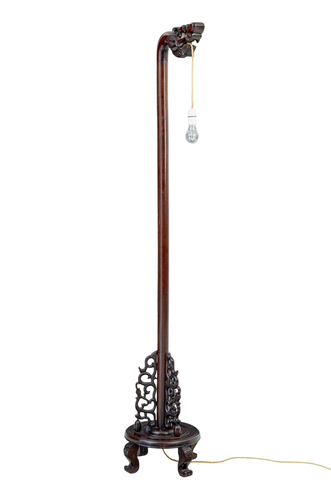 Early 20th Century Carved Chinese Hardwood Floor Lamp (1 of 5)