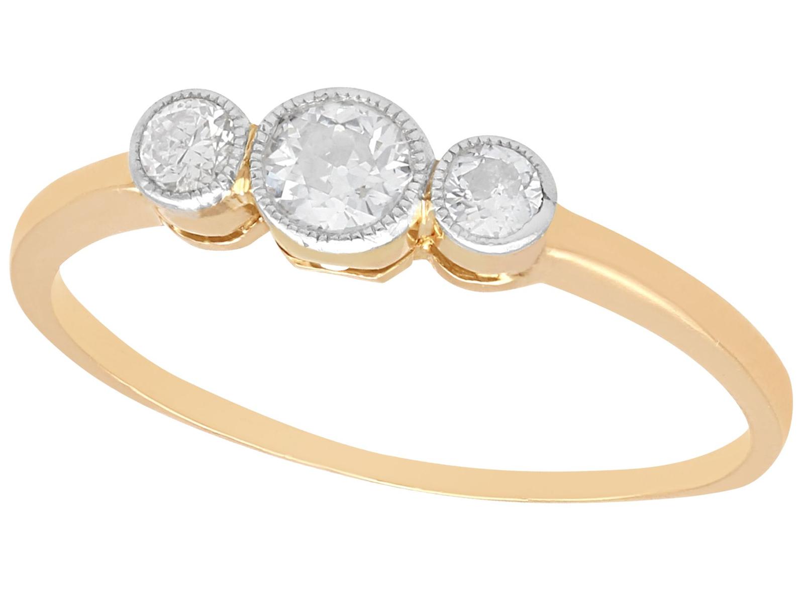 Antique 0.40ct Diamond & 18ct Yellow Gold Trilogy Ring c.1920 (1 of 9)