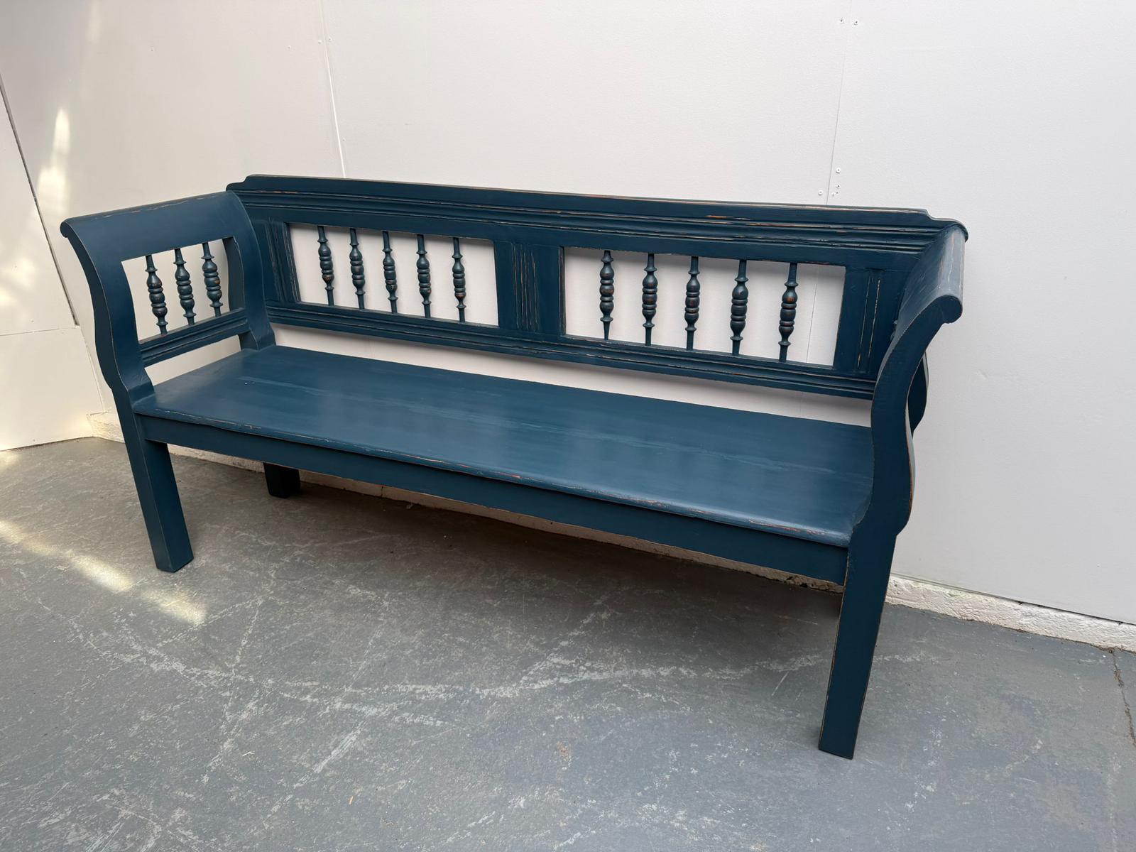 A Lovely Painted Blue Original Victorian Pine Hungarian 3 Seater Bench (1 of 13) A Lovely Painted Blue Original Victorian Pine Hungarian 3 Seater Bench (1 of 13)