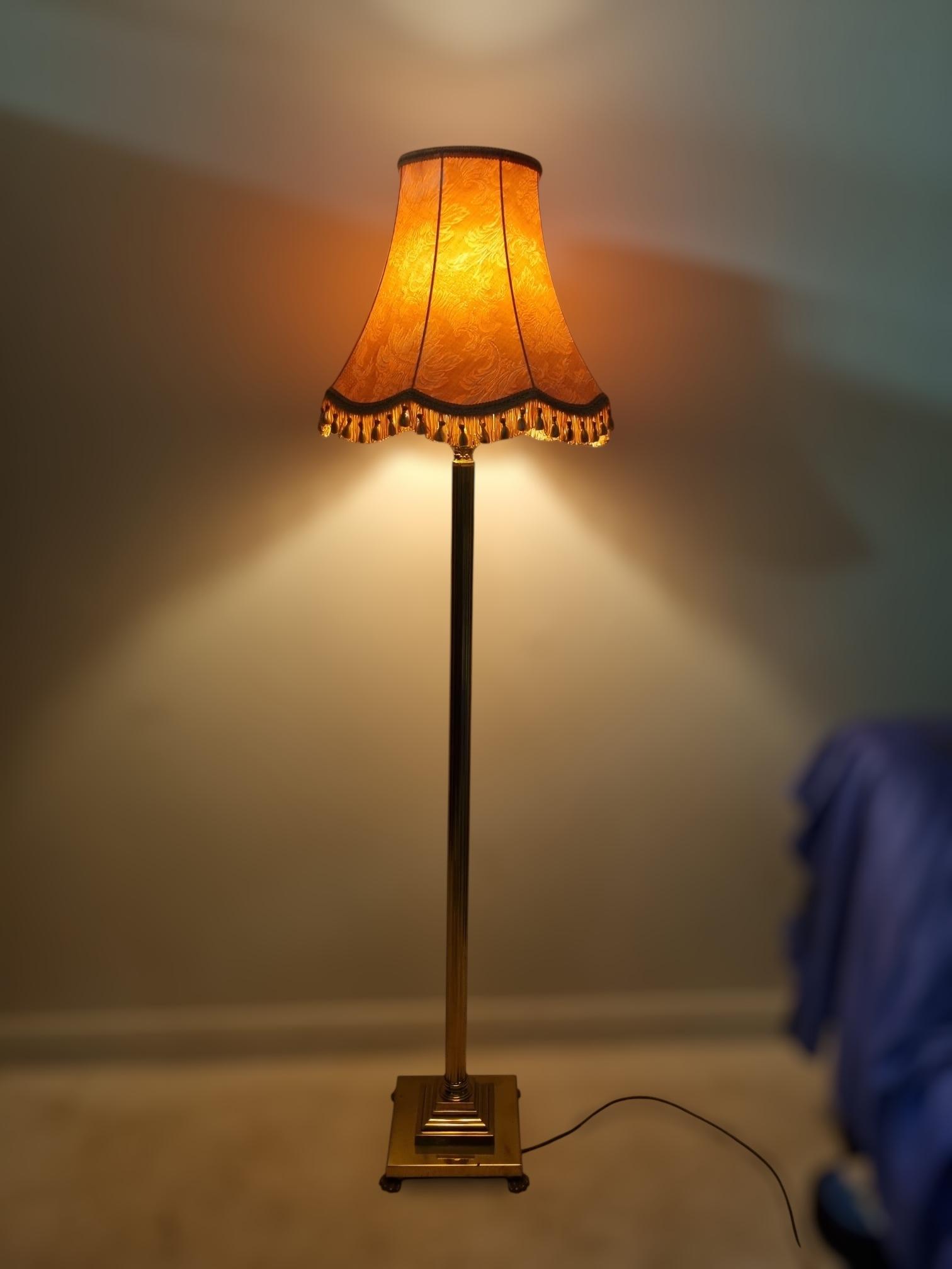 Vintage Brass Floor Lamp with Pink Fabric Shade c.1970 (1 of 10)