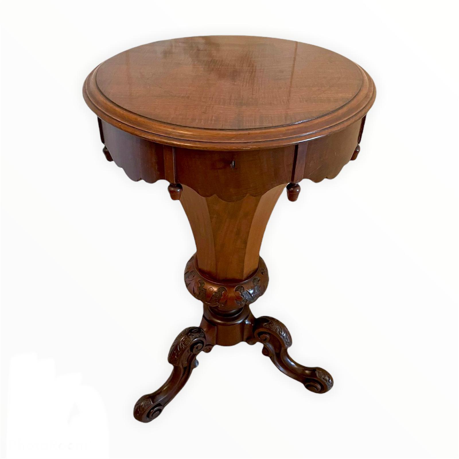 Quality Antique Victorian Mahogany Circular Trumpet Sewing Table (1 of 16) Quality Antique Victorian Mahogany Circular Trumpet Sewing Table (1 of 16)