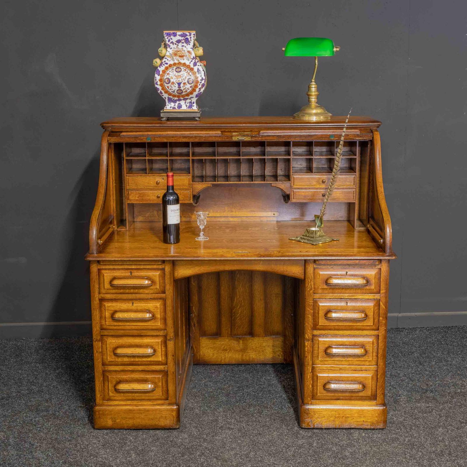 Edwardian Mid Oak Roll Top Desk (1 of 14)