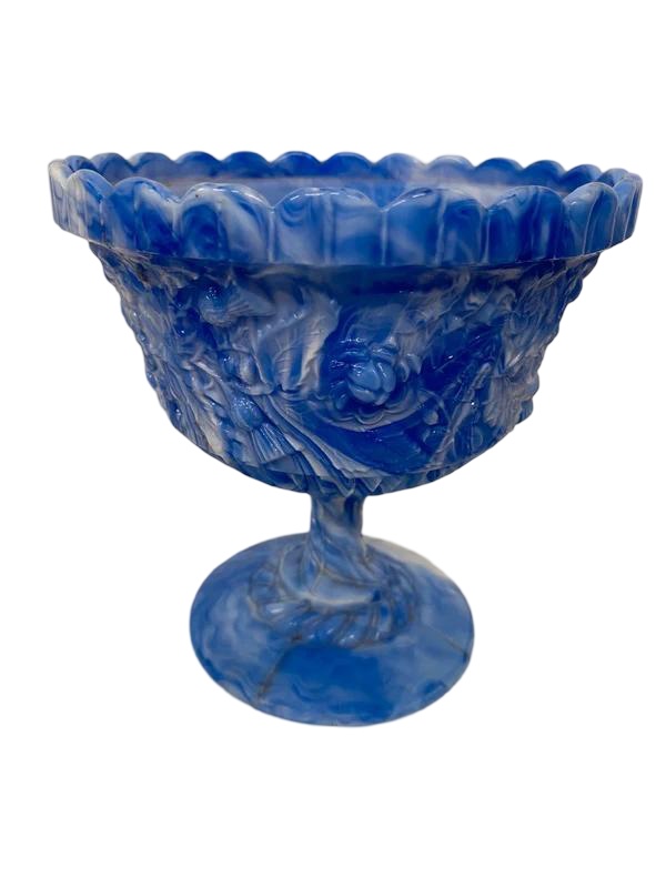 Rare Antique Victorian Henry Greener "Blue Malachite" Slag Glass Footed Sugar Bowl / Compote c.1887 (1 of 5) Rare Antique Victorian Henry Greener "Blue Malachite" Slag Glass Footed Sugar Bowl / Compote c.1887 (1 of 5)