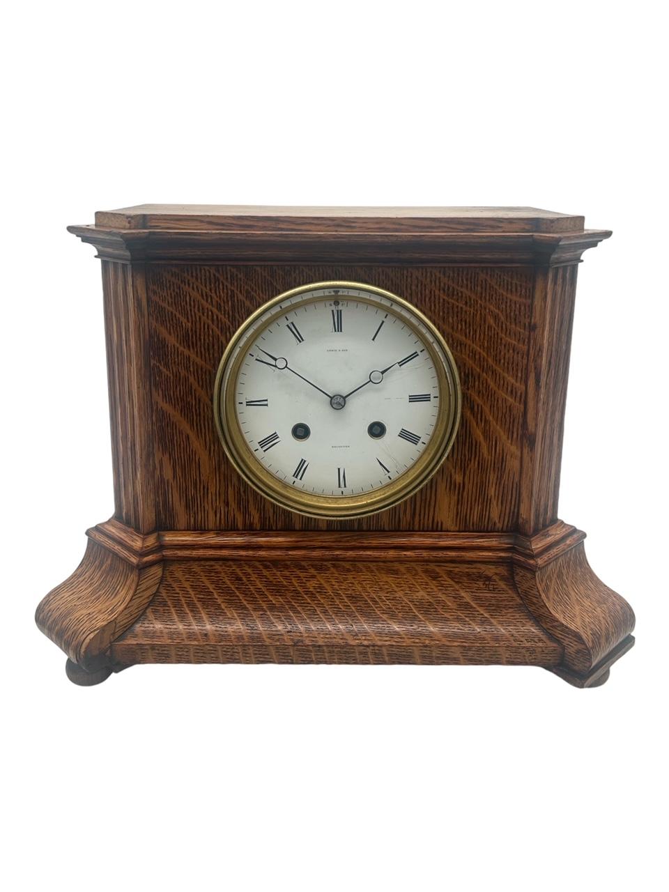 Lovely Edwardian Architectural Oak Case 8 Day Gong Striking Mantle Clock (1 of 10)