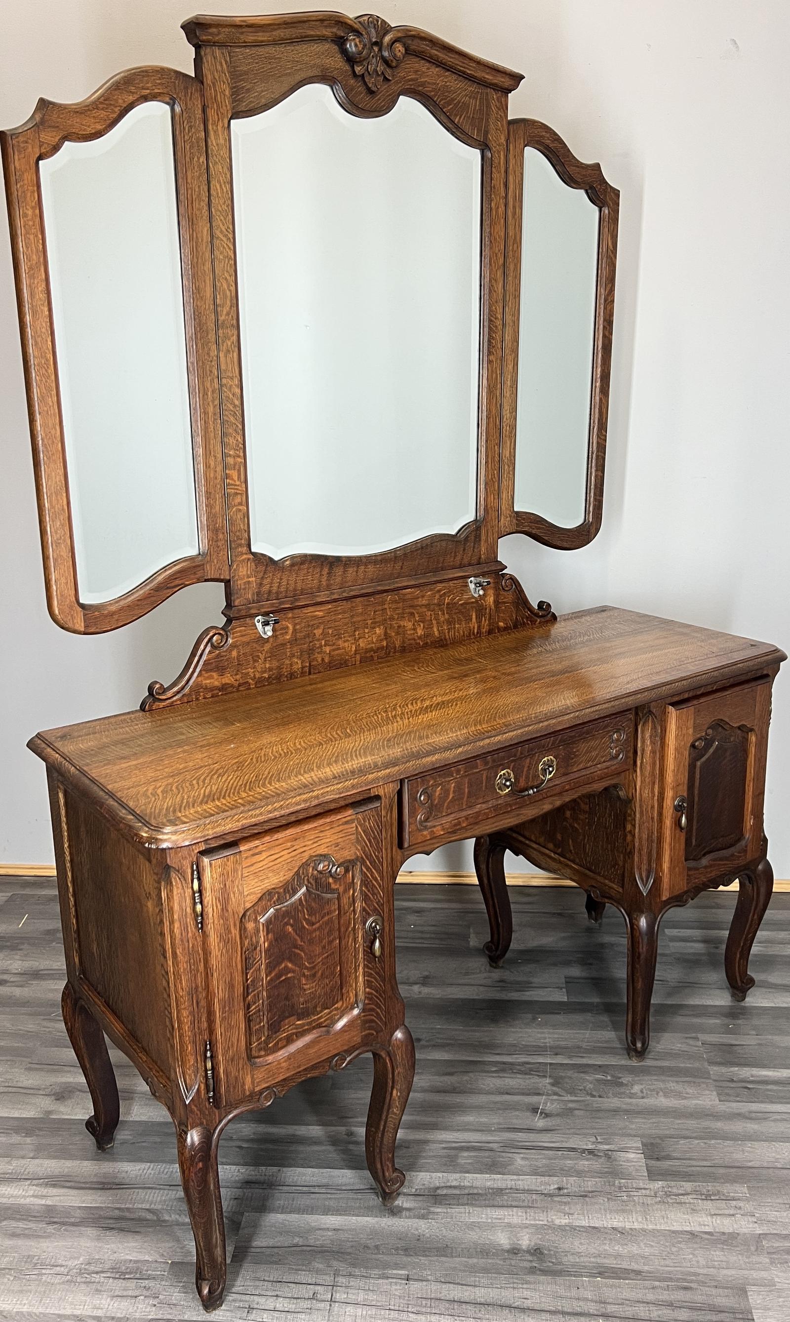 Vintage Dressing Table with Mirror French Oak Vanity Table Makeup (1 of 16)