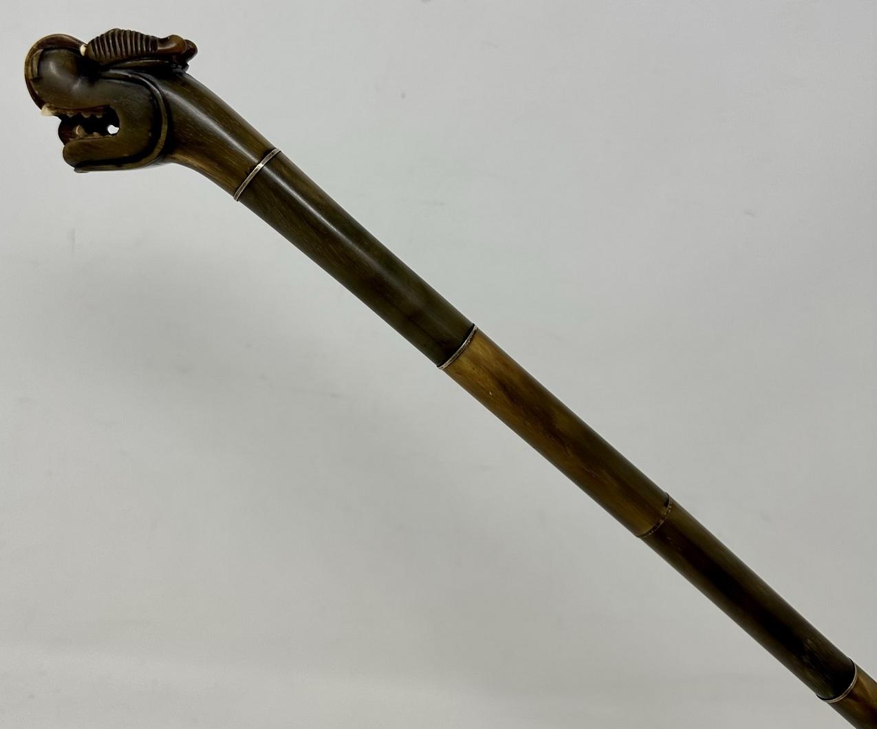Antique Asian Chinese Horn Dragons Head Victorian Vintage Walking Stick Cane (1 of 11)
