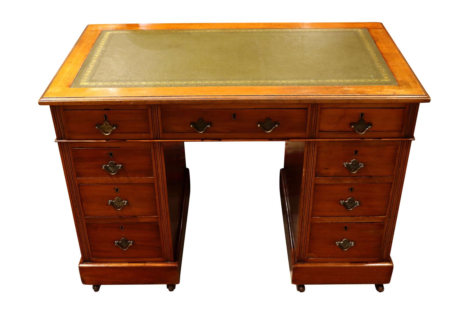 Small Edwardian Walnut Nine-Drawer Pedestal Desk, Circa 1900 (1 of 5) Small Edwardian Walnut Nine-Drawer Pedestal Desk, Circa 1900 (1 of 5)