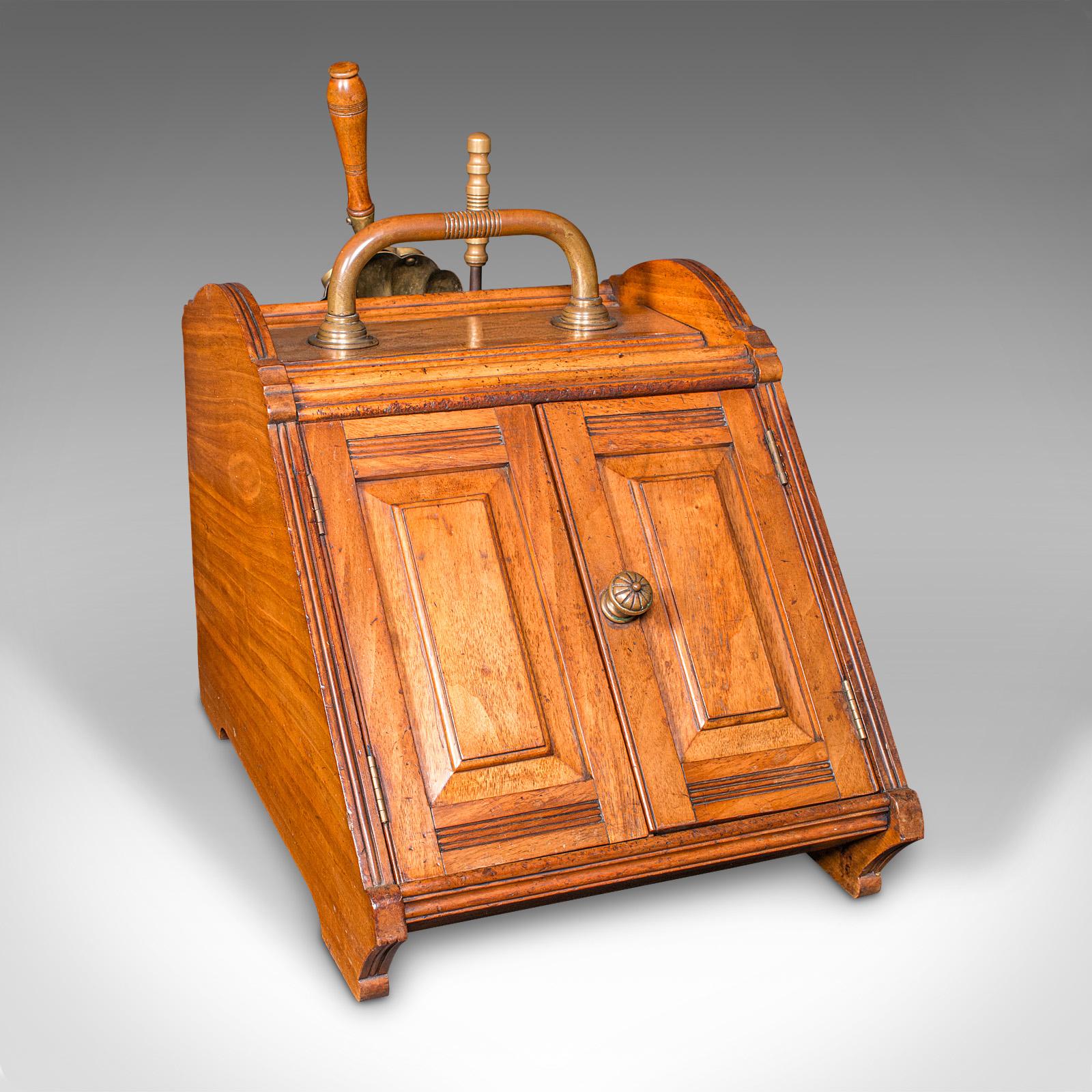 Antique Coal Purdonium, Scottish, Walnut, Brass, Fireside Fuel Store, Victorian (1 of 12)