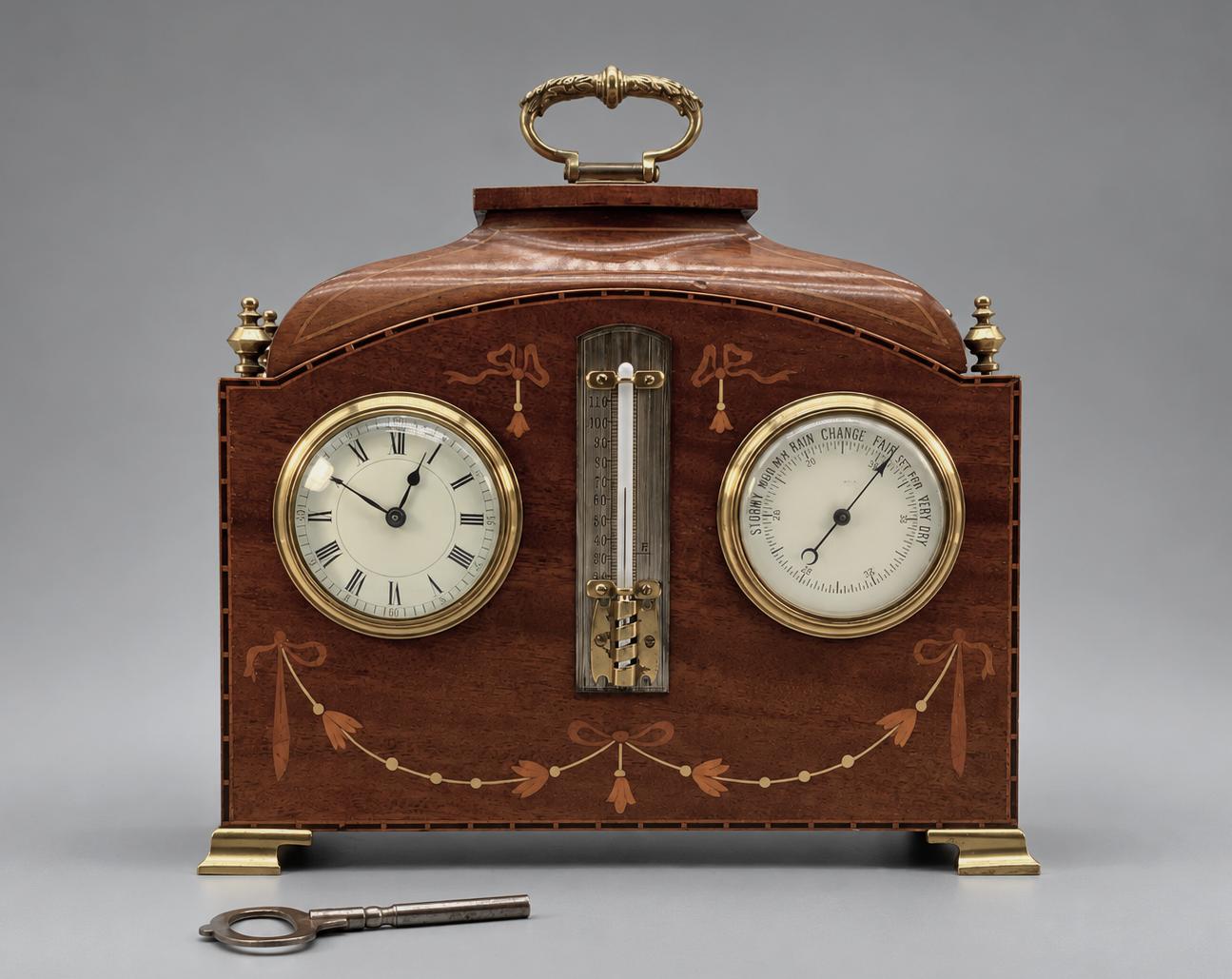 Superb Edwardian Mahogany Marquetry Inlaid Clock, Barometer & Thermometer c.1905 (1 of 10) Superb Edwardian Mahogany Marquetry Inlaid Clock, Barometer & Thermometer c.1905 (1 of 10)
