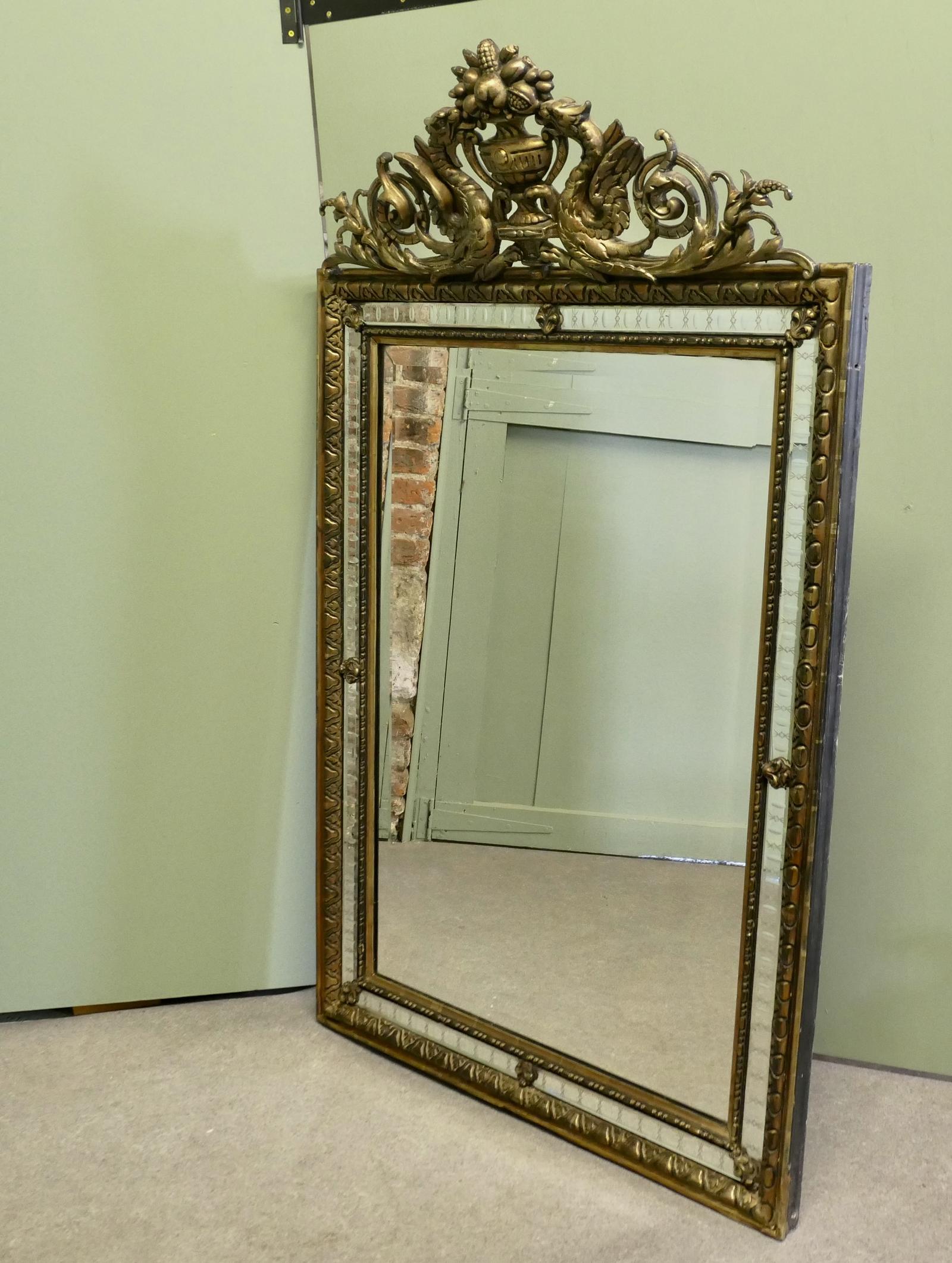 French Black & Gilt Wall Mirror, Dragons & Crest (1 of 5)