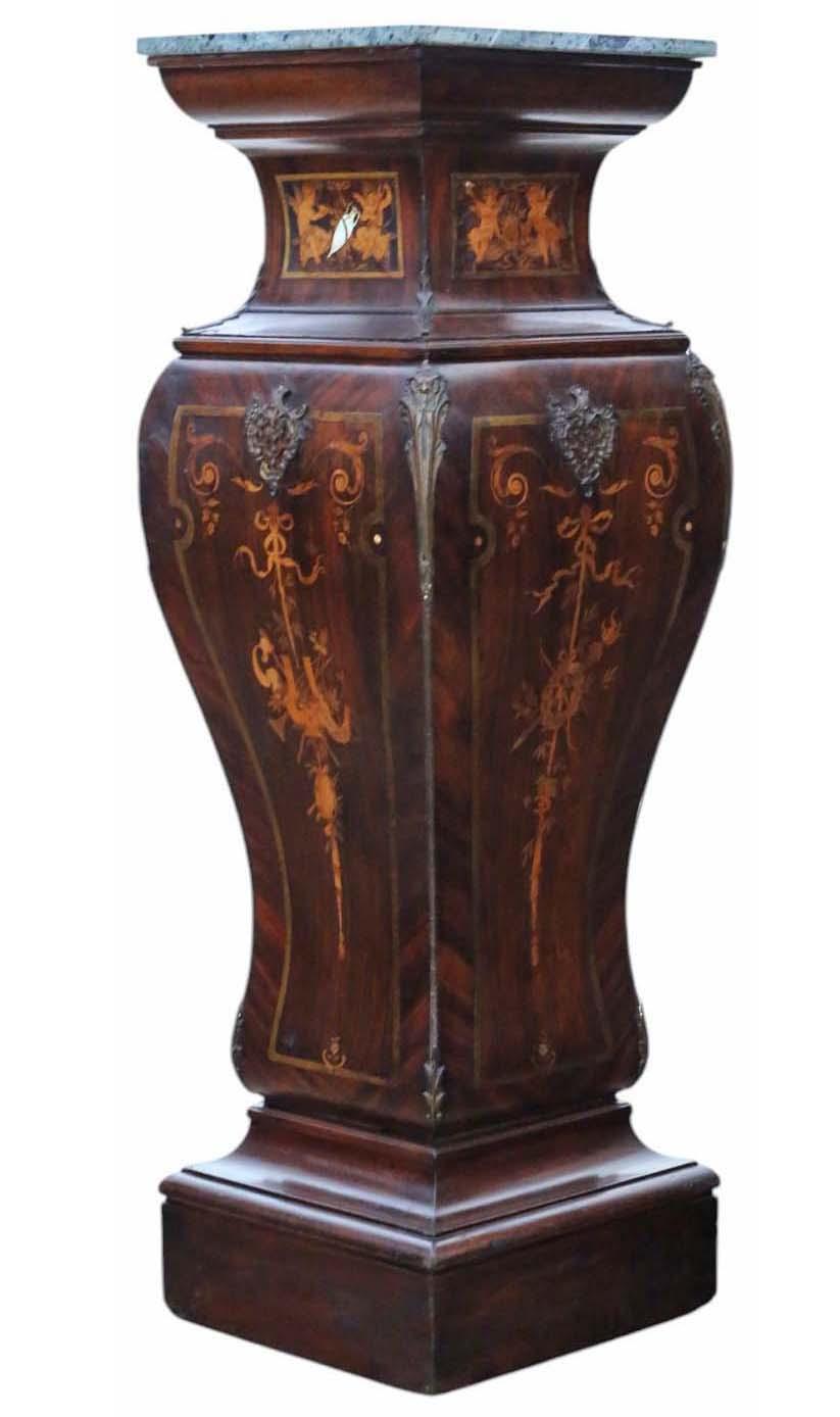 Antique Large 19th Century Neoclassical Jardiniere Statue Stand – Marquetry Pedestal Table with Ormolu Mounts & Marble Top (1 of 6) Antique Large 19th Century Neoclassical Jardiniere Statue Stand – Marquetry Pedestal Table with Ormolu Mounts & Marble Top (1 of 6)