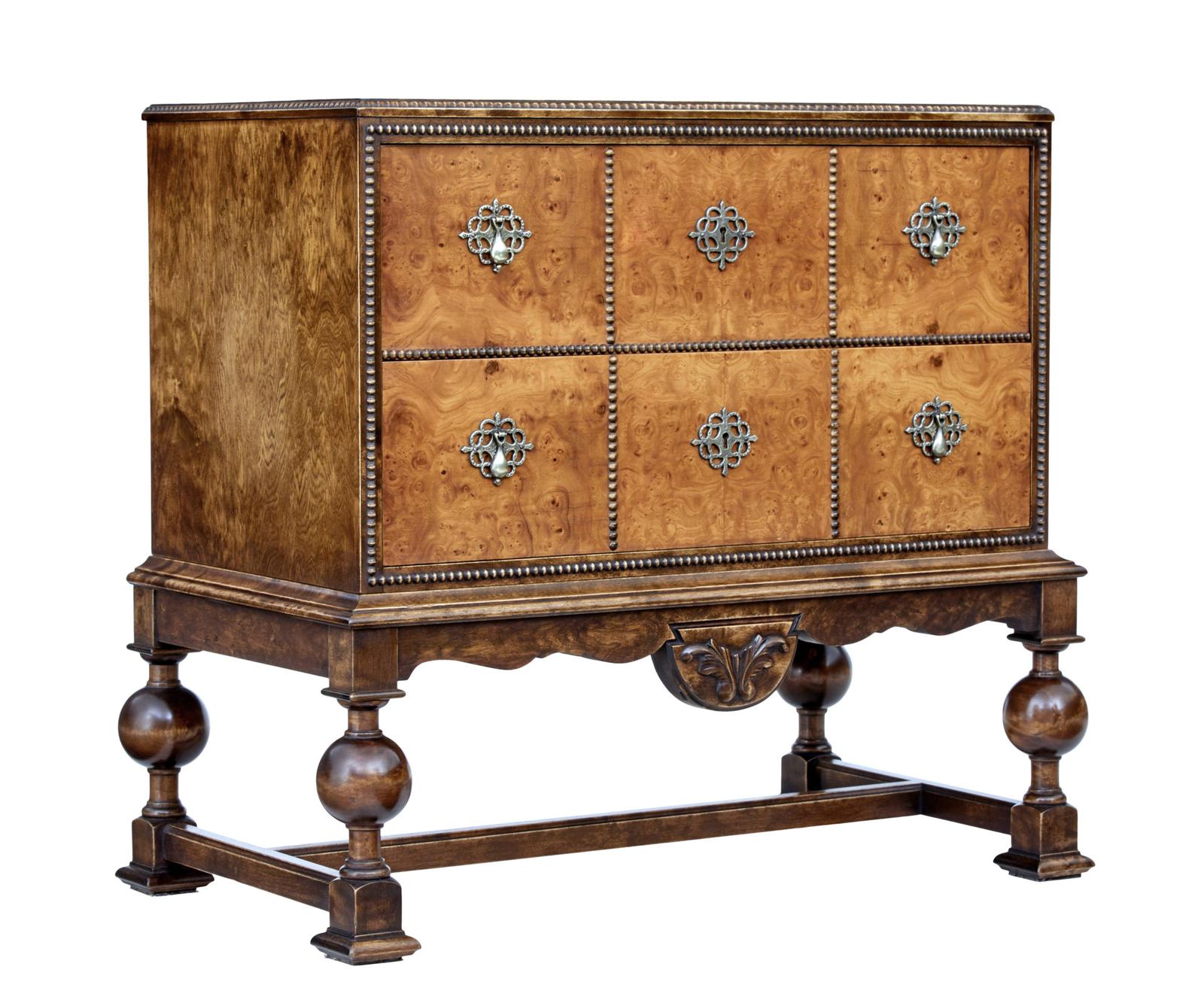 Mid 20th Century Burr Birch Chest of Drawers on Stand (1 of 7)