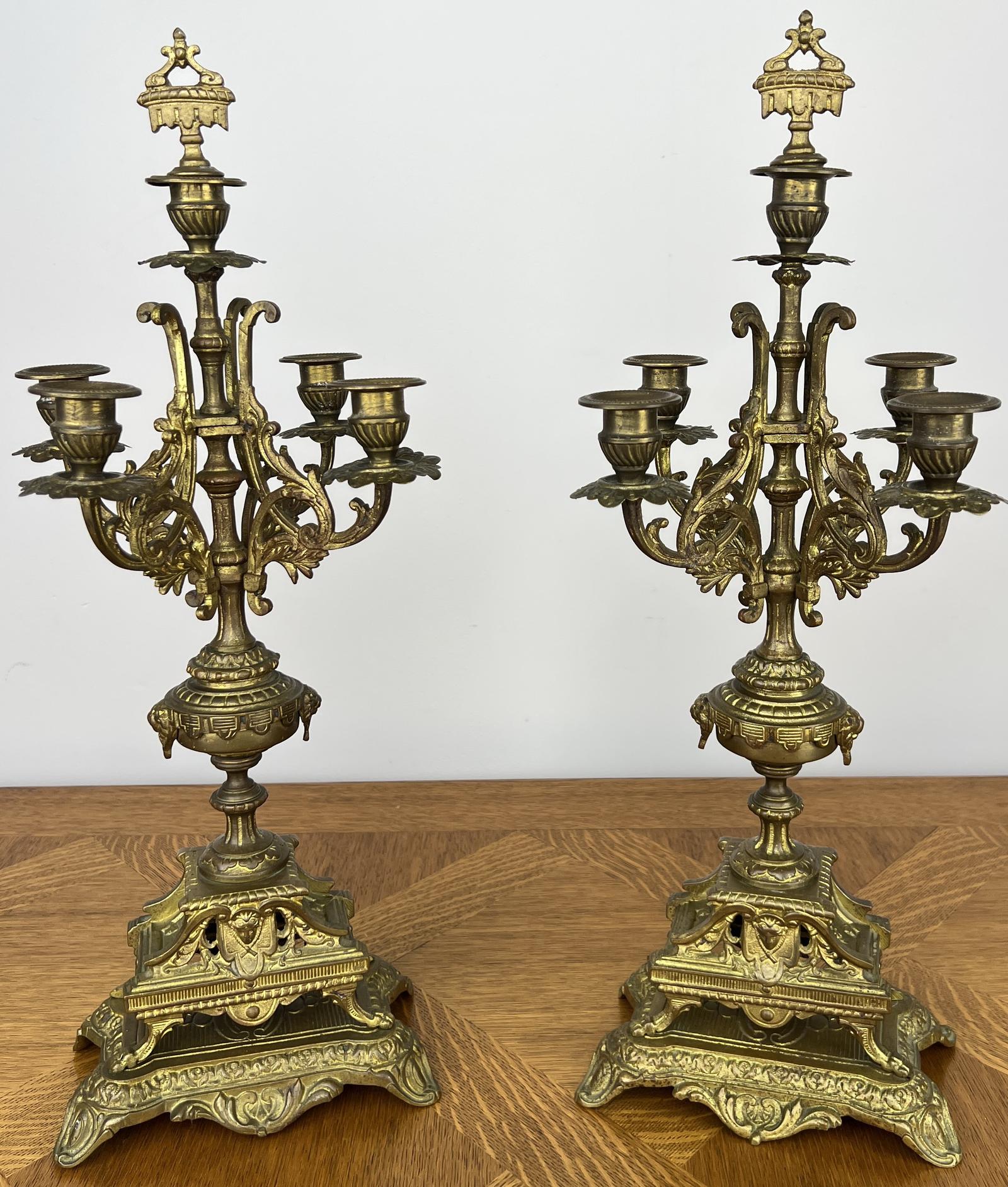 Pair of Candelabra Antique French Style Brass Five Arm Candle Holders (1 of 25) Pair of Candelabra Antique French Style Brass Five Arm Candle Holders (1 of 25)