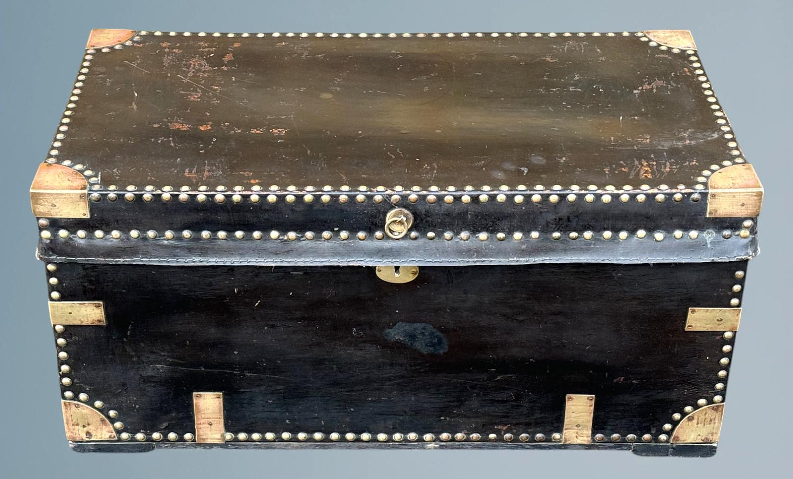 19th Century Leather and Brass Mounted Military Campaign Chest (1 of 9)