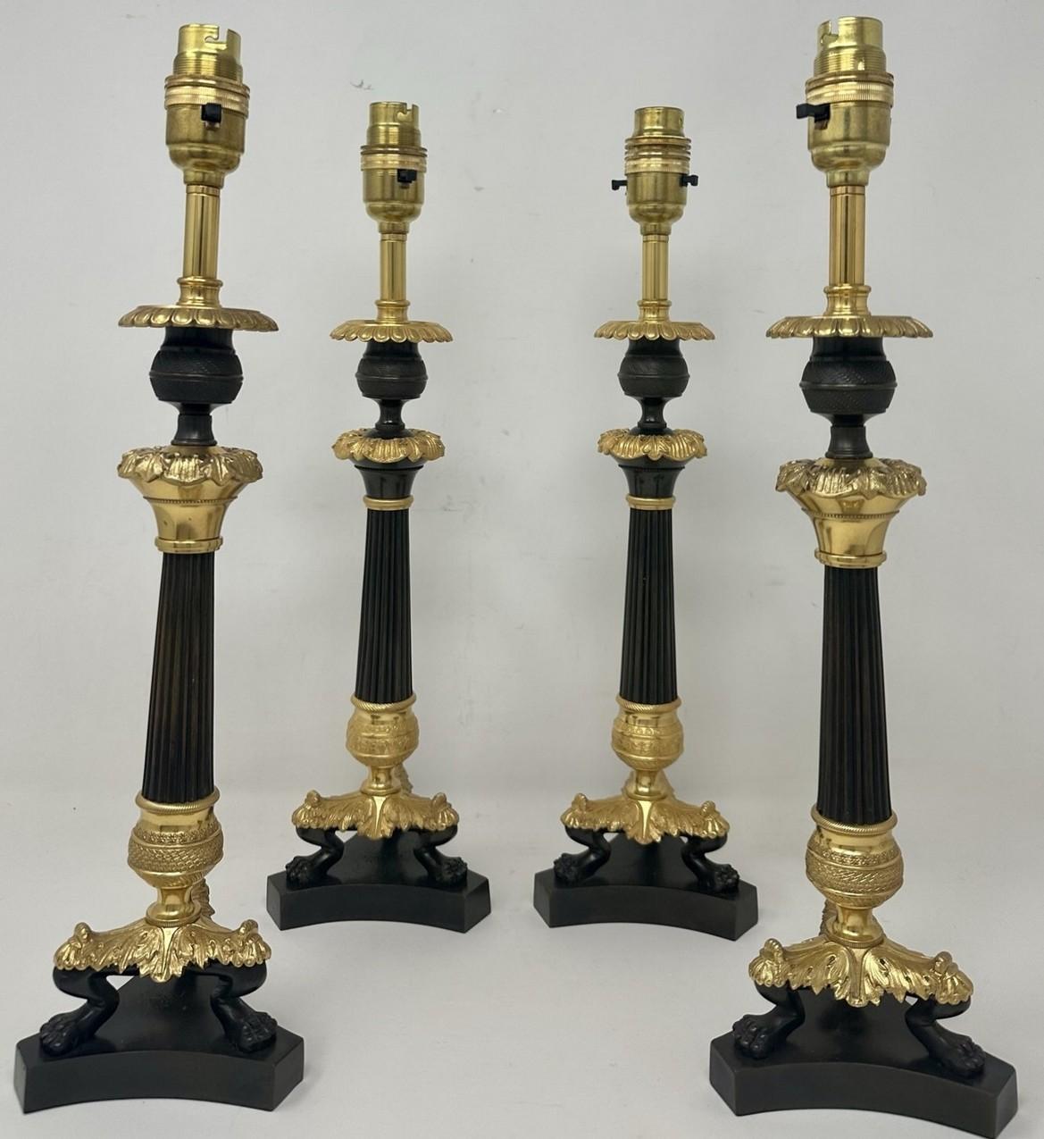 Antique Set Four French Doré Bronze Neoclassical Ormolu Candlesticks Lamps 19ct (1 of 11)