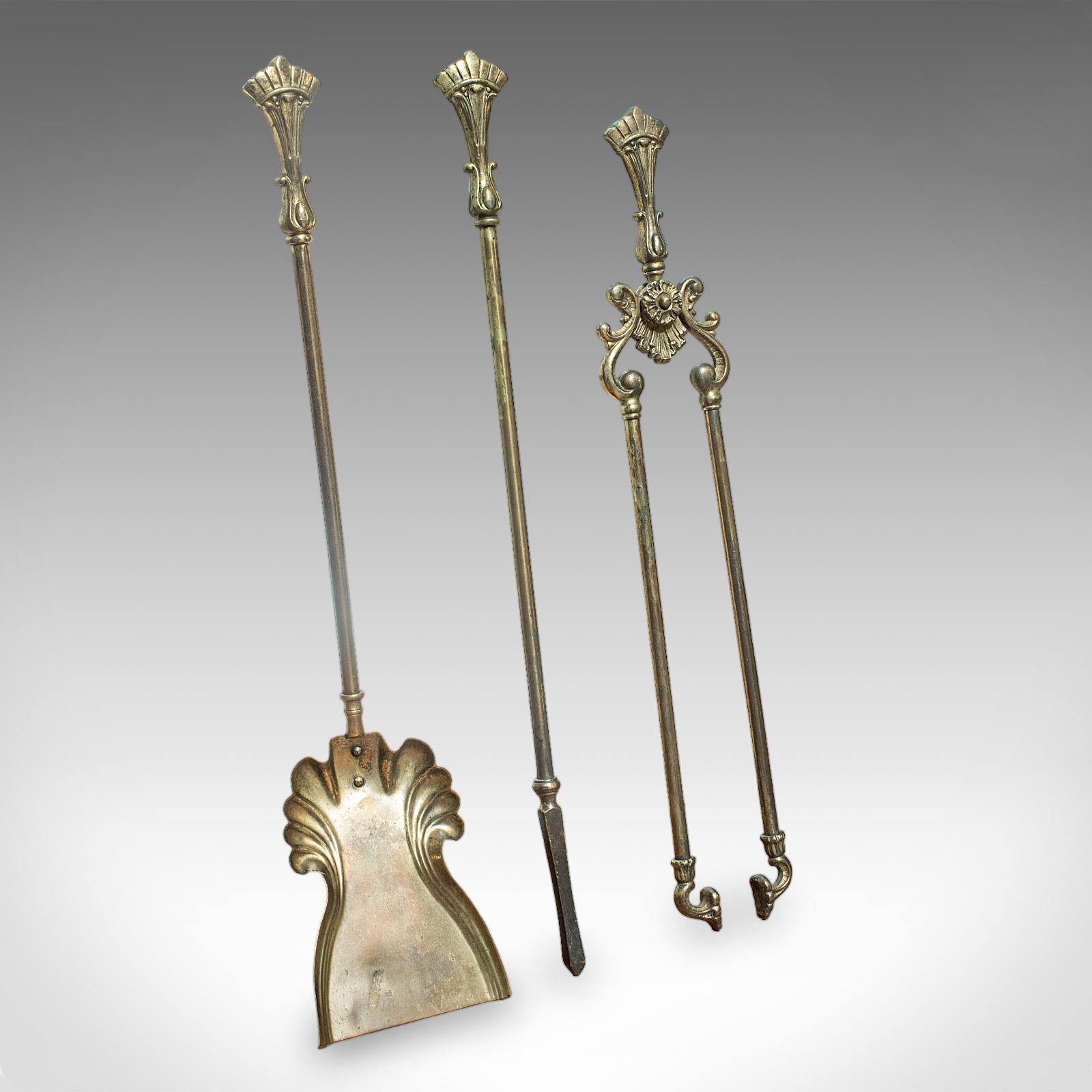 Set of 3 Antique Fireside Tools, English, Tongs, Poker - Art Nouveau / Victorian (1 of 12) Set of 3 Antique Fireside Tools, English, Tongs, Poker - Art Nouveau / Victorian (1 of 12)