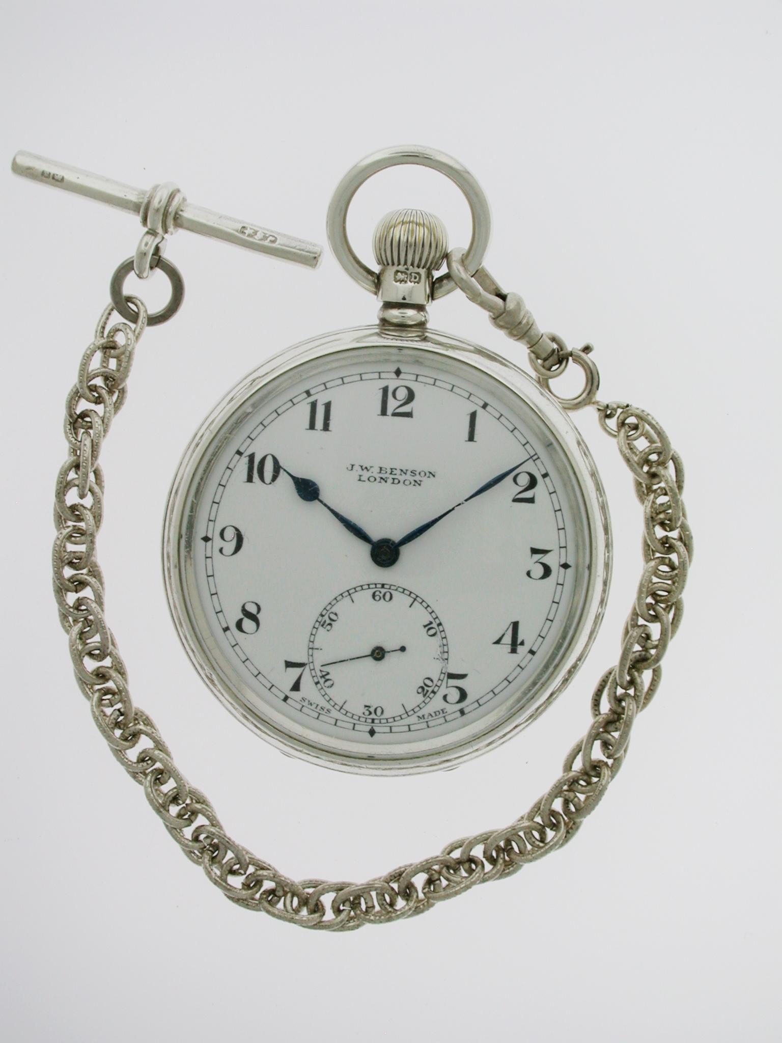 J.W. Benson Silver Open Face Pocket Watch Birmingham 1928 (1 of 6) J.W. Benson Silver Open Face Pocket Watch Birmingham 1928 (1 of 6)