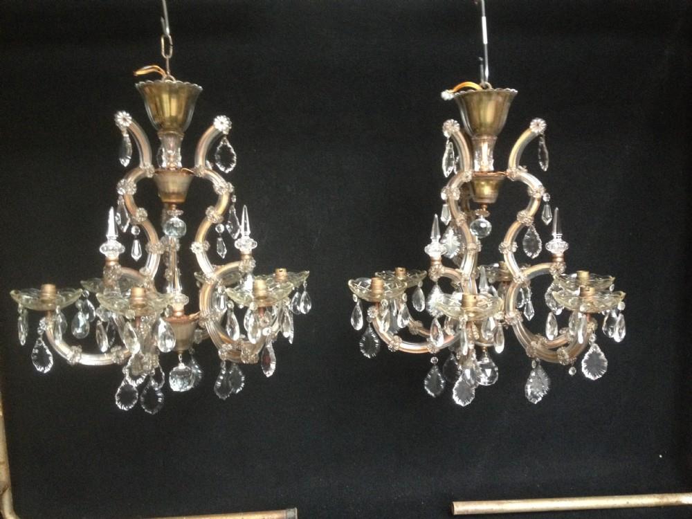 Pair of French 6 branch Cut Glass Chandeliers (1 of 1)