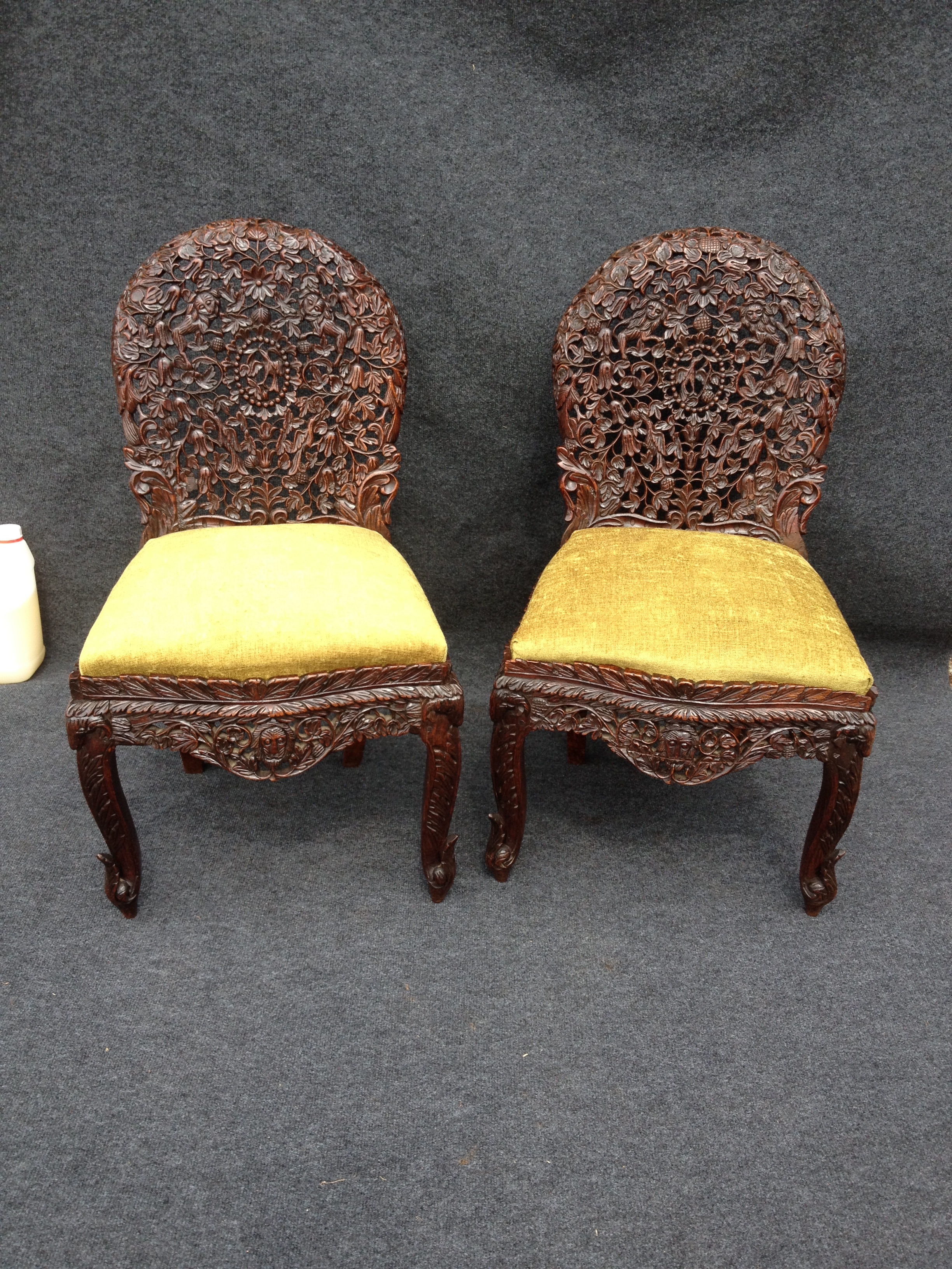 Pair Heavily carved Burmese/Oriental Chairs (1 of 1)