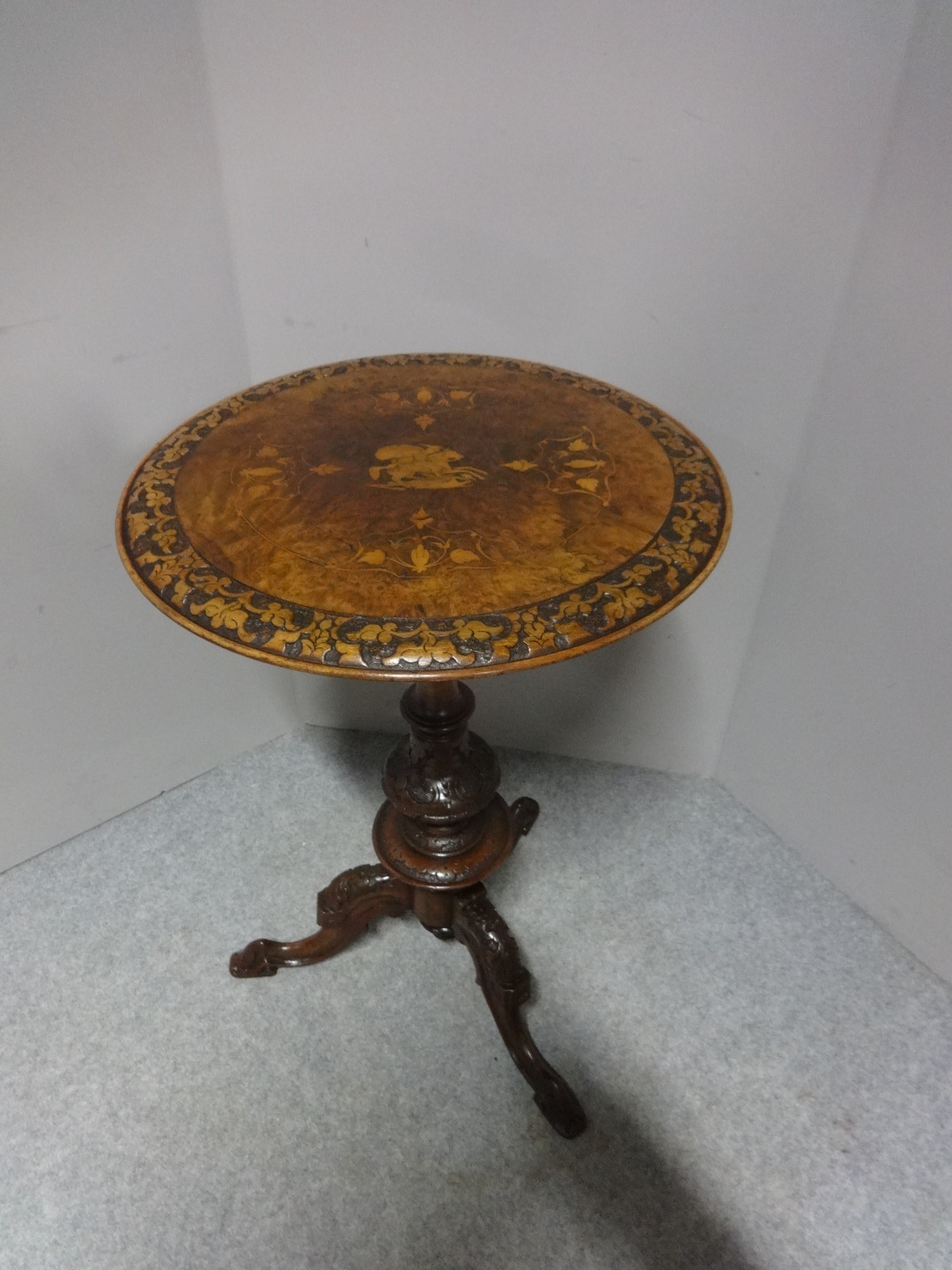 Burr Walnut Inlaid Pedestal Table c.1860 (1 of 1)