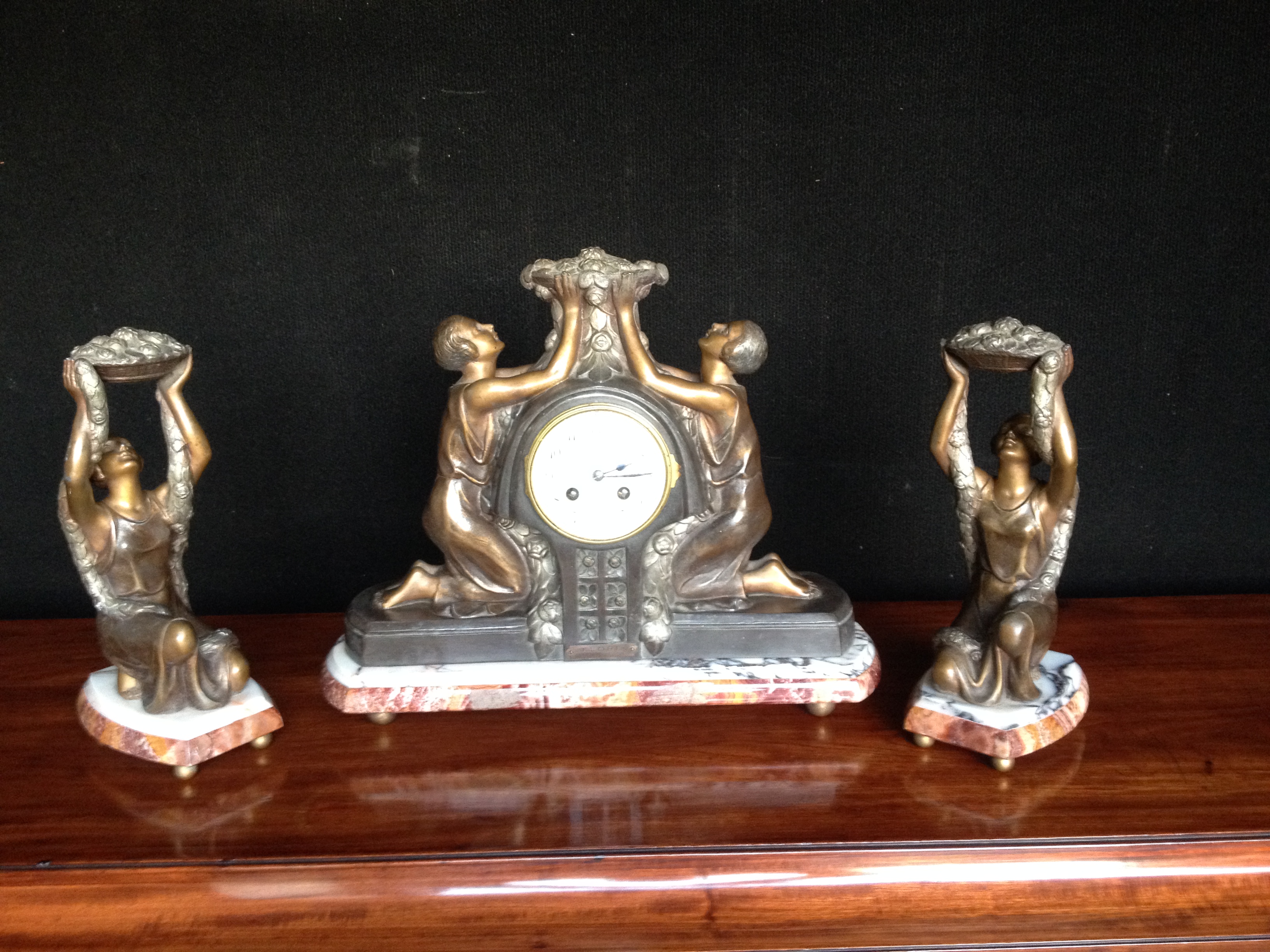 Stunning Signed Art Deco Spelter Clock Garnature (1 of 1)