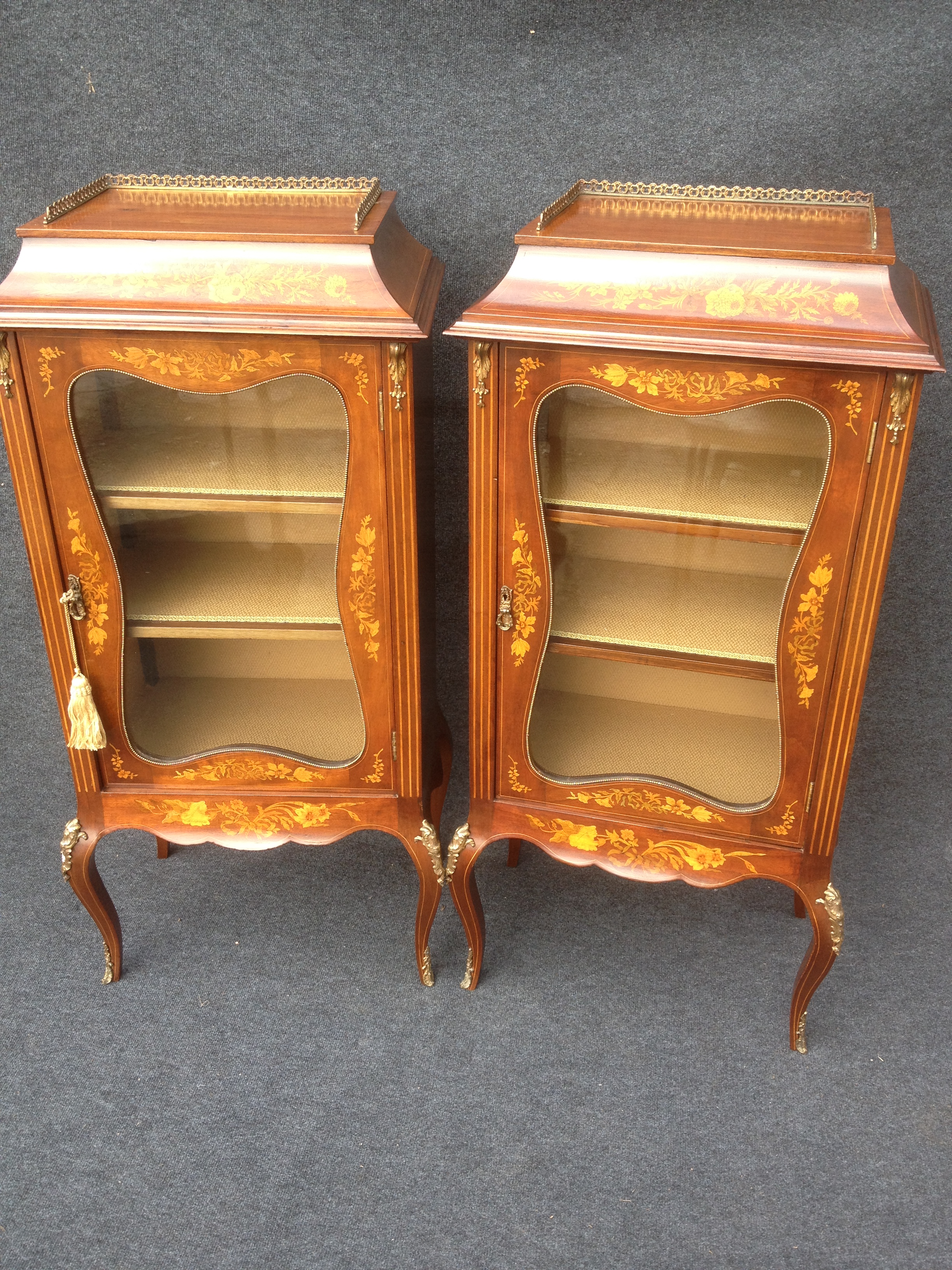 Superb Quality Pair Marquetry Display Cabinets (1 of 1)