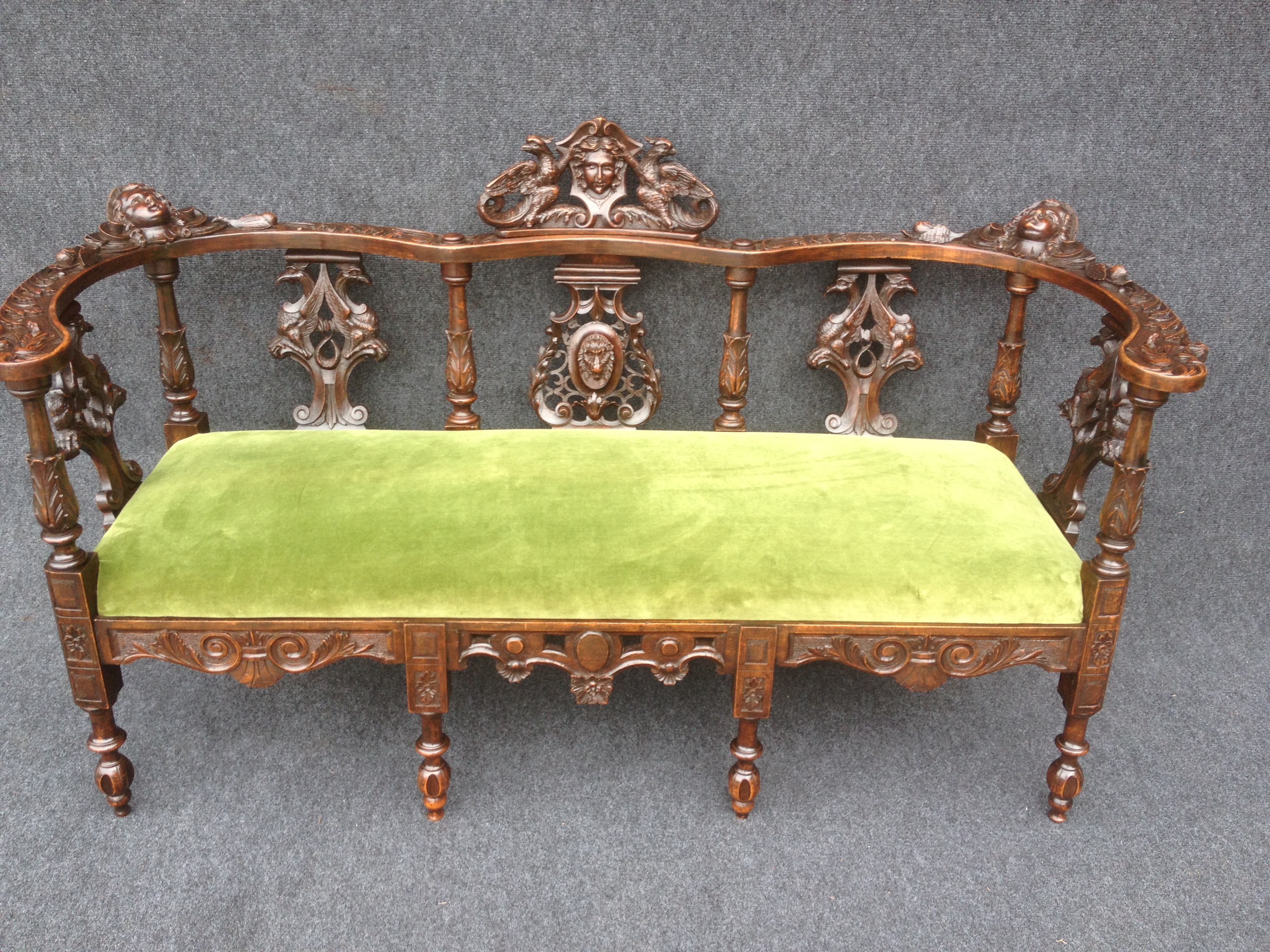 Carved Walnut Sofa/Bench (c.1870) (1 of 1)