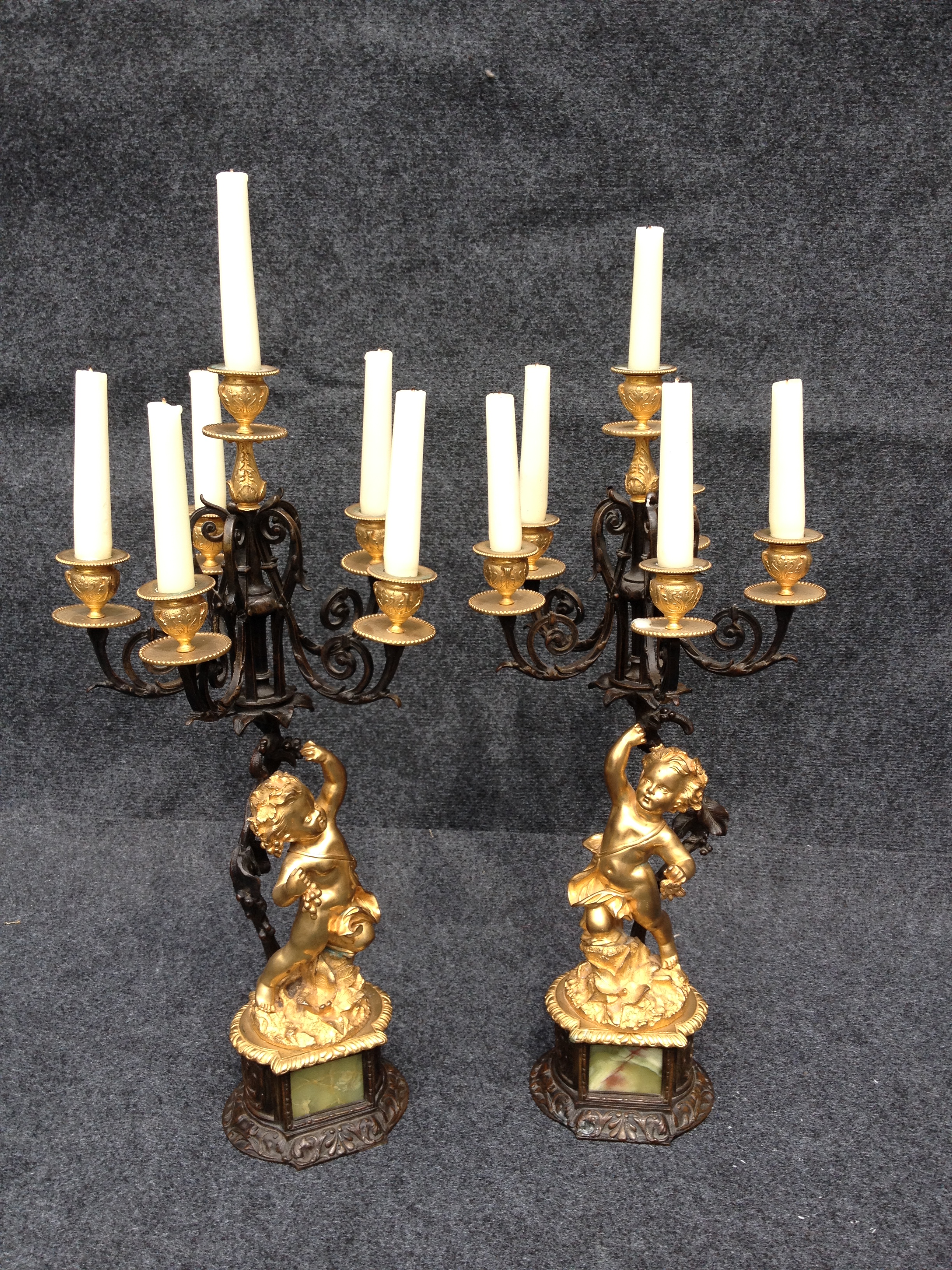 Pair 6 Branch Ormolu and Bronze Candelabra (c.1870) (1 of 1)