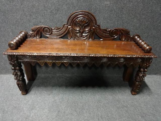 Carved Oak Hall Bench c.1880 (1 of 1)