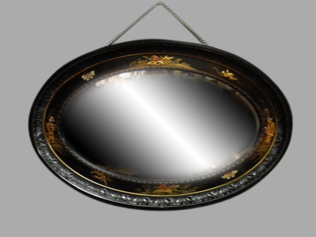 Good Black Chinoiserie Edwardian Mirror (1 of 1)