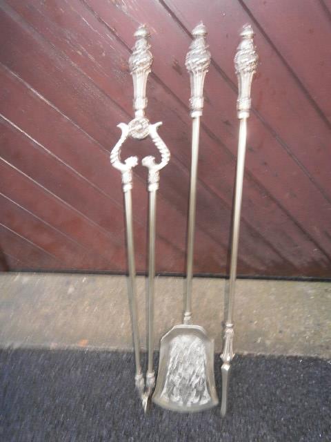 Antique Set 3 Ornate Brass Fire Irons (1 of 1)