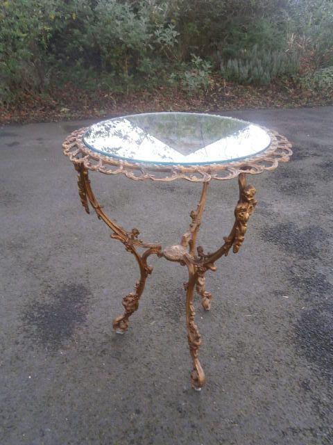 Gilt Metal Mirrored Top Table Wine Table Gueridon (1 of 1)