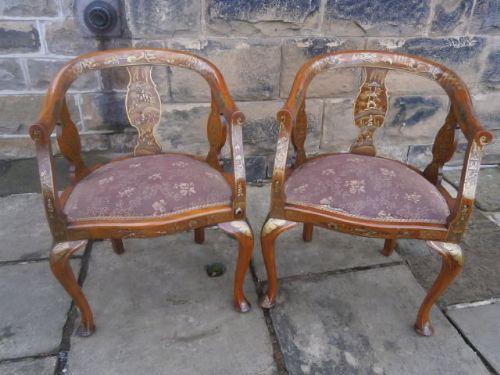 Pair of Antique Walnut Chinoiserie Decoration Armchairs (1 of 1)