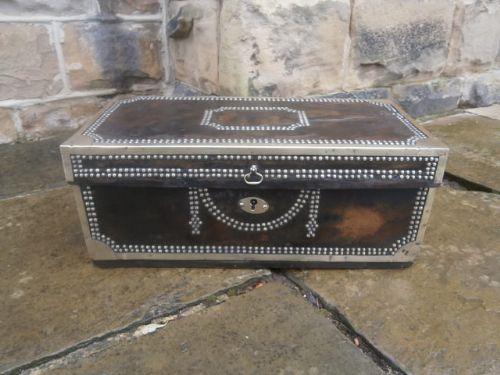 Antique Leather Brass Bound Trunk Chest Box (1 of 1)
