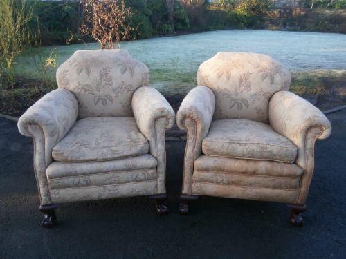 Pair Antique Upholsted Club Armchairs / Fireside Chairs (1 of 1)