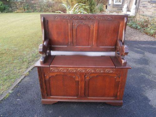 Antique Oak Monks Bench Hall Seat Bench (1 of 1)