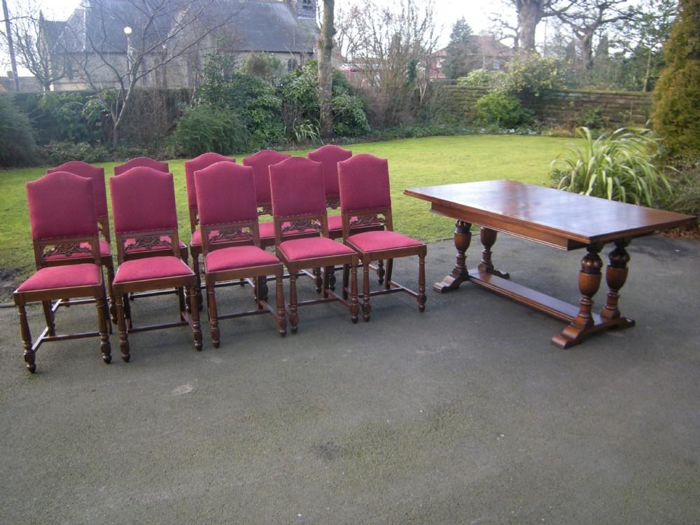 Antique Oak Extending Dining Table 10 Chairs (1 of 1)