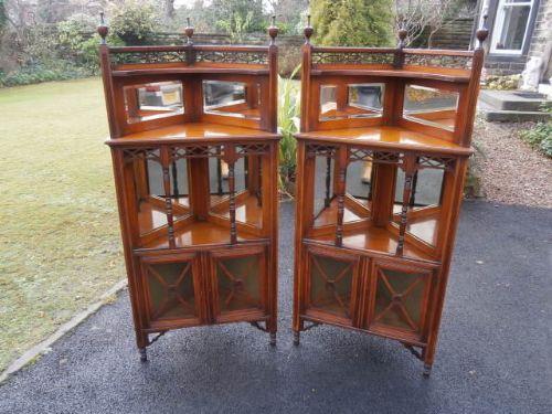 Pair Antique Walnut Corner Cabinet Bookcase (1 of 1)