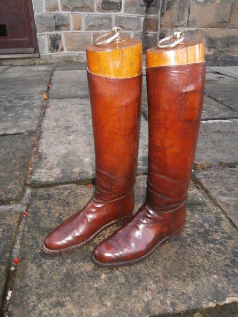 Pair Vintage Brown Leather Riding Boots Trees Hunting (1 of 1)