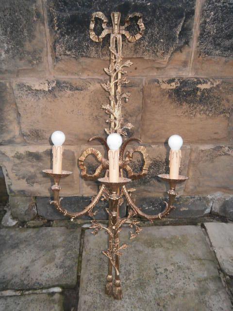 Very Large Gilt Metal 3 Branch Wall Light (1 of 1)