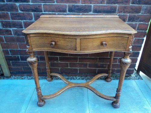 Antique Golden Oak 2 Draw Side Table / Hall Table / Console Table c.1920 (1 of 1)