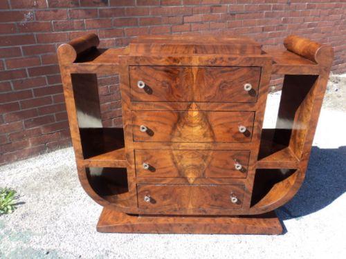 Art Deco Figured Walnut Sideboard Chest Bookcase (1 of 1)