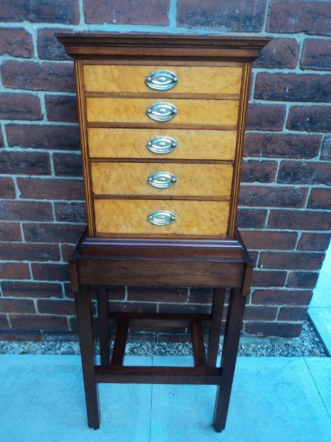 Antique Mahogany Satin Wood Collectors Chest On Stand (1 of 1)