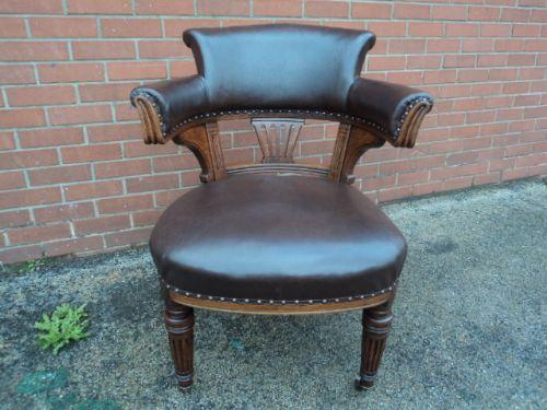 Antique Oak Leather Desk Chair / Office Chair c.1880 (1 of 1)